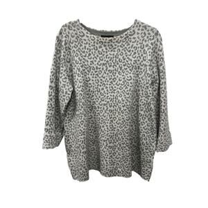 Cynthia Rowley Women's Gray White Animal Leopard Print Pullover Sweater Size 1X